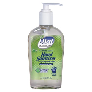 Dial Professional Antibacterial Hand Sanitizer Gel with Skin Conditioners, Fragrance-Free, 7.5 OZ Pump Bottle (Pack of 12)