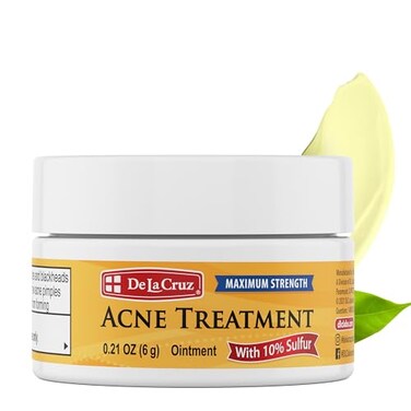 De La Cruz 10% Sulfur Ointment Travel Size - Cystic Acne Treatment for Face and Body - Daily 10 Min Spot Treatment Mask Safe and Effective Game Changing Hormonal Acne Treatment 0.21oz 6g