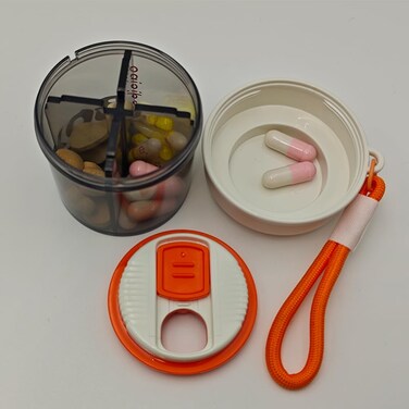 4 Compartment Small Pill Box, Moisture Proof Pill Case, Travel Pill Organizer for Pocket Purse, Daily Portable Medicine Vitamin Box, Fish Oil Box, Supplement Box (White)