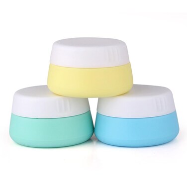 EZY DOSE Silicone Jar, Multi-Purpose Travel-Sized Container, Washable and Reusable, Versatile and Durable Container for Storage, Organizing and Preserving, Blue, Yellow, and Green, BPA Free, 3-Pack