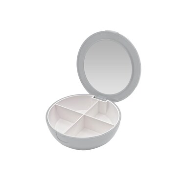 EZY DOSE Travel Pill Organizer with Built-in Mirror, Compact and Portable Medication Case for Daily Vitamins, Pills, and Medicine Management, Ideal for Travel and On-The-Go Use, Gray