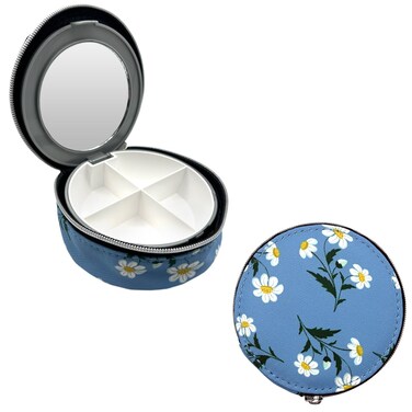 EZY DOSE Travel Pill Organizer with Built-in Mirror, Features Zippered Daisy Case, Compact and Portable Medication Case for Daily Vitamins, Pills, and Medicine, Ideal for Travel and On-The-Go Use