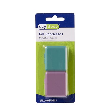 EZY DOSE Daily Travel Pocket Pharmacy Pill Organizer, Vitamin Organizer, Medicine Container, Portable Pill Box, Colors May Vary, 2-Pack, BPA Free
