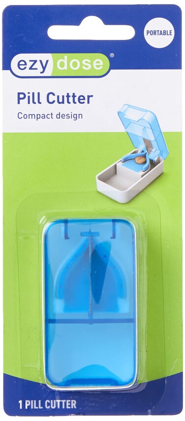 EZY DOSE Pill Cutter and Splitter, Daily Usage, Safely Cut Pills, Vitamins and Tablets, Accurate and Easy Cutting, Compact Design, Stainless Steel Blade, Travel Sized, Color May vary, BPA Free