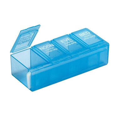 EZY DOSE Daily Pill Planner, Medicine Case, Vitamin Organizer Box, Locking Compartments to Secure Prescription Medication and Prevent Accidental Spilling, 4 Times per Day, Color May Vary, BPA Free