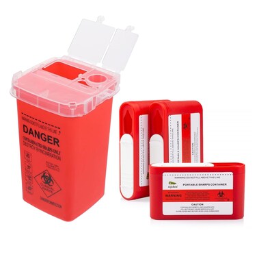 Sharps Containers Kit for Travel and Home Use with Portable Pocket 0.1L Container for Diabets Insulin Pen Needle Disposal, Small 1 Quart Container for Biohazard Needel and Syringe Disposal.