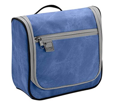 Lewis N. Clark Brushed Twill Hanging Toiletry Kit Bag for Travel Accessories, Shampoo, Cosmetics + Personal Items, Blue
