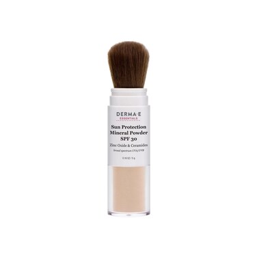 DERMA E Mineral Sunscreen for Face, SPF 30 Brush On Sun Protection Mineral Powder Sunscreen, 0.16 Oz, Mattifying Zinc Oxide &amp; Ceramides, Sets Makeup, Controls Oil, Translucent Finish, All Skin Tones