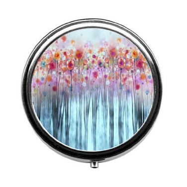 Abstract Hand Drawn Beautiful Flowers Cute Pill Box/Pill case-Round Pill Box/case- Three-Compartment Pill Box/Pill case
