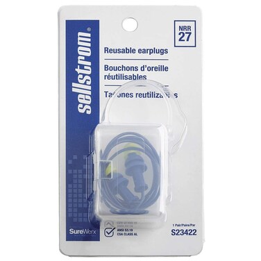 Sellstrom Reusable Corded Tapered Ear Plugs, 27dB NRR, Blue/Hi-Viz Green, S23422