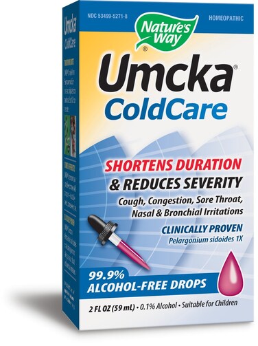 Nature's Way Umcka ColdCare Homeopathic, Shortens Colds, Sore Throat, Cough, and Congestion, Phenylephrine Free, Non-Drowsy, Cherry Flavored, 2 Fl. Oz Drops