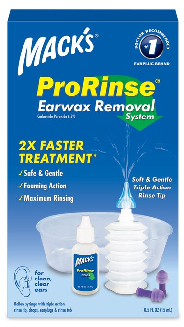 Mack's ProRinse Ear Wax Removal System - 0.5 FL OZ Ear Drops, Ear Plugs, Ear Wash Tub &amp; Ear Syringe with Triple-Action Rinse Tip