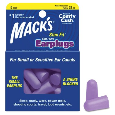 Mack's Slim Fit Soft Foam Earplugs, 5 Pair - Small Ear Plugs for Sleeping, Snoring, Traveling, Concerts, Shooting Sports &amp; Power Tools   Made in USA