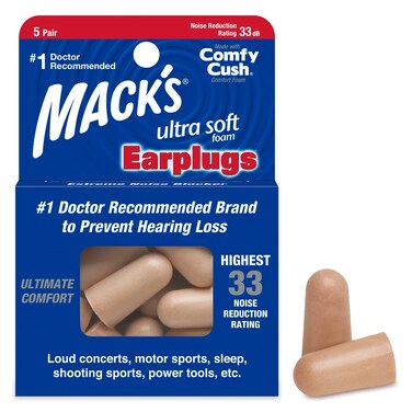 Mack's Ultra Soft Foam Earplugs, 5 Pair - 33dB Highest NRR, Comfortable Ear Plugs for Sleeping, Snoring, Travel, Concerts, Studying, Loud Noise, Work   Made in USA