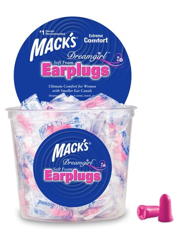 Mack's Dreamgirl Soft Foam Earplugs, 100 Pair, Pink - 30dB NRR, 33dB SNR - Individually Wrapped - Small Ear Plugs for Sleeping, Snoring, Studying, Loud Events, Traveling and Concerts