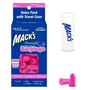 Mack's Dreamgirl Soft Foam Earplugs, 30 Pair, Pink - Small Ear Plugs for Sleeping, Snoring, Studying, Loud Events, Traveling &amp; Concerts