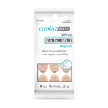 Comfort Zone Corn Removers Medicated Patches, Effective Corn Removal Pads with Salicylic Acid, 18 Medicated Patches and 18 Protective Pads