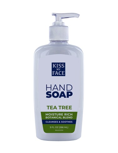 Kiss My Face Tea Tree Hand Soap - Purify Your Skin - With Added Antioxidant Support - Easy To Use Hand Soap Pump - Refreshing Tea Tree Scent - Cruelty Free Vegan Soap - 9 fl oz Bottle