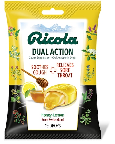 Ricola Dual Action Honey Lemon Cough Drops, 19 Count