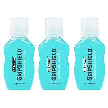 2Toms GripShield, Non-Sticky Grip Enhancer, Dry Grip Solution for Sweaty Hands, Tennis, Pickleball, Golf, Pole Dancing and Gaming, 1.5 Ounces, 3 Bottles