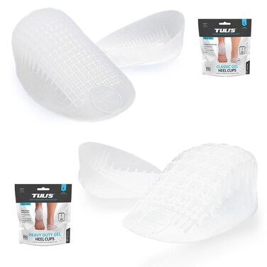 Tuli's Classic Gel Heel Cups and Heavy Duty Gel Heel Cups, Heel Cup Kit for Plantar Fasciitis, Sever's Disease, and Heel Pain Relief, Regular