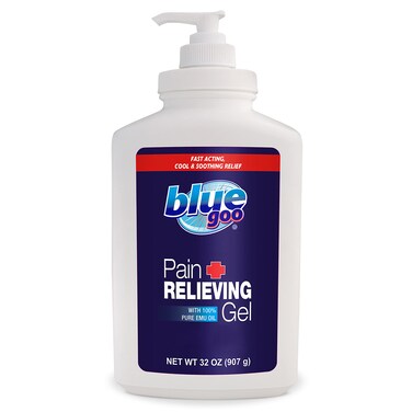 BLUE GOO Gel, 32 Ounce, Fast Acting, Cooling and Soothing Relief, for Back/Neck Pain, Headache, Leg/Foot Pain, Stiff Joints, Made with 100% Pure EMU Oil