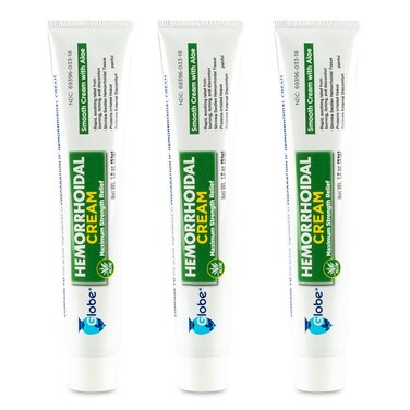 Globe (3 Pack) Hemorrhoid Cream, Relief with Aloe, (1.8 Ounce Tube) Relief from Hemorrhoids, Piles, Itching, Burning, Discomfort, &amp; More