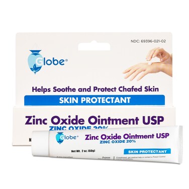 GLOBE Zinc Oxide Ointment 20%, 2 Ounce Tube, Advanced Skin Protection, for Diaper Rash, Relief from Poison Ivy, Sumac &amp; Oak, Protects from Wetness, Protects Chafed Skin