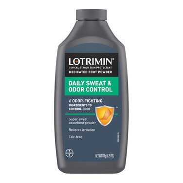 Lotrimin Daily Sweat &amp; Odor Control Medicated Foot Powder - Antifungal Formula for Lasting Relief from Foot Odor, 6.25 Ounce (177 Grams) (Packaging May Vary)