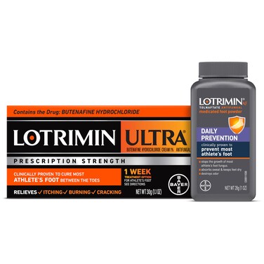 Lotrimin Ultra, One Week Athlete's Foot Cream, 1.1 Oz Tube with Daily Prevention, Medicated Foot Powder, 1 Oz Bottle