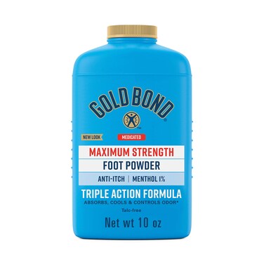Gold Bond Medicated Talc-Free Foot Powder 10 oz., Maximum Strength Odor Control &amp; Itch Relief