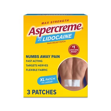 Aspercreme Lidocaine Pain Relief Patch XL for Back, Neck &amp; Shoulder Pain, Topical Patches with Max-Strength 4% Lidocaine &amp; Flexible Fabric Numbs Away Pain, 3 Ct.