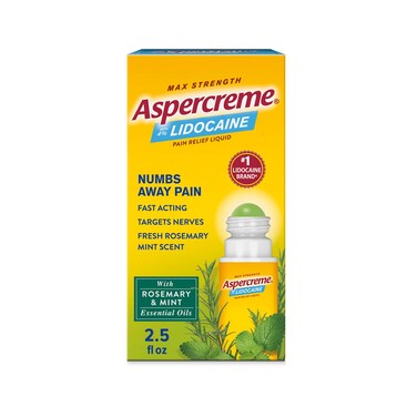 Aspercreme Essential Oils Lidocaine Pain Relief with No-Mess Roll-On Applicator, Max-Strength Lidocaine Numbs Away Nerve Pain, Moisturizing Aloe Hydrates Skin, Rosemary &amp; Mint, 2.5 Oz.