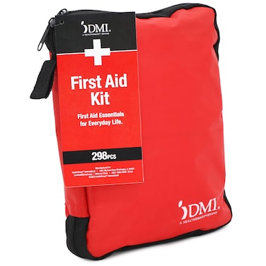 DMI 298-Piece Complete Emergency First Aid Kit, Treats Pain, Swelling, Cuts, Scrapes &amp; Burns, Complete First Aid Guide Included, Clear Pocket Organization, Durable Zippered Travel Bag
