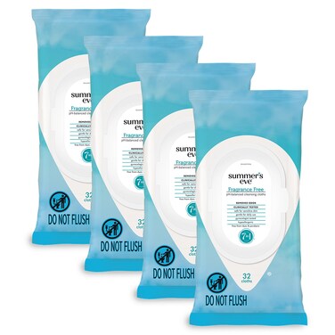Summer's Eve Fragrance Free Gentle Daily Feminine Wipes, Removes Odor, pH balanced, 32 Count, 4 Pack