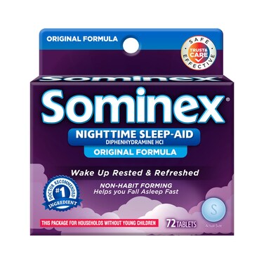 Sominex Nighttime Sleep-Aid with Diphenhydramine HCl 25 mg, Original Formula, 72 Tablets
