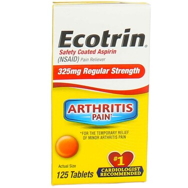 Ecotrin Regular Strength Aspirin, Arthritis Pain Relief, 325mg Regular Strength, 125 Safety Coated Tablets