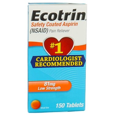 Ecotrin Low Strength Safety Coated Aspirin   NSAID   81mg   150 Tablets (3 Pack)
