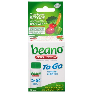 beano To Go Gas Prevention, Food Enzyme Dietary Supplement, Help Digest Gas-Causing Foods, 12 Tablets
