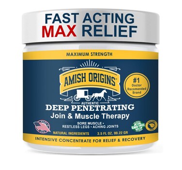 Amish Origins Pain Relief Ointment 3.5 oz Maximum Strength All Natural Discomfort Reliever for Joint, Muscle, Knee, Back, Neuropathy