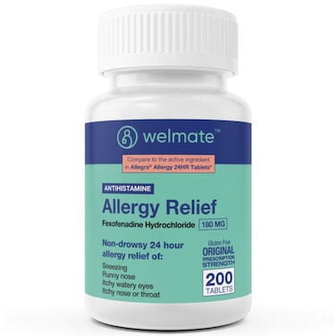 WELMATE Allergy Relief   Fexofenadine HCl 180 mg   Non-Drowsy Antihistamine   200 Count Tablets
