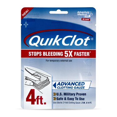 Adventure Medical Kits QuikClot Gauze - Gauze for Emergency Survival Kit, Doomsday Prepping Supplies &amp; More - Stops Bleeding Fast with Kaolin - Flexible Hemostatic Medical Gauze - 3" x 48