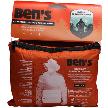 Ben's InvisiNet Bug Jacket &amp; Mitts - Durable &amp; Comfortable Insect Protection for Outdoor Activities - Fine Mesh Bug Net with High-Visibility - S/M