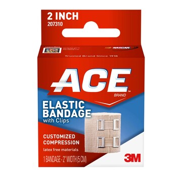 ACE Brand 2 Inch Elastic Bandage with Clips, Beige, 2 in x 51.2 in, Great for Elbow, Ankle, Knee &amp; More, Comfortable Design for Prolonged Wear, Easy-to-Use Wrap Design (207310)