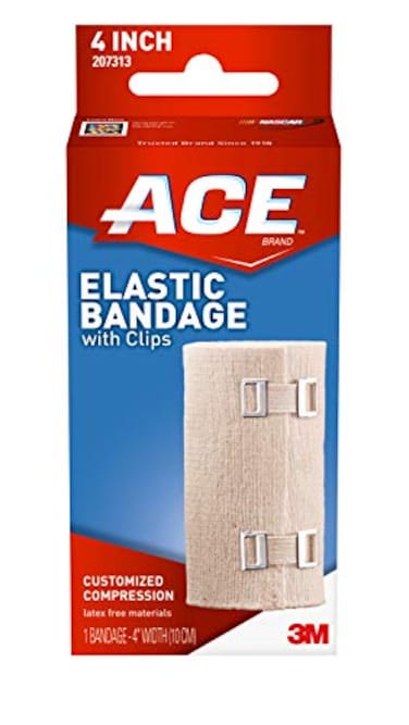 ACE 4 Inch Elastic Bandage with with Clips, Beige, Great for Leg, Shoulder and More, 1 Count