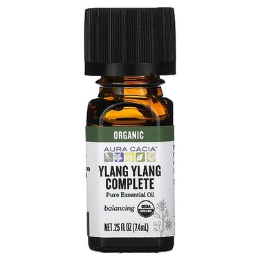 Aura Cacia 100% Pure Ylang Ylang Complete Essential Oil   Certified Organic, GC/MS Tested for Purity   7.4ml (0.25 fl. oz.)   Cananga odorata