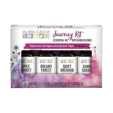 Aura Cacia Journey Essential Diffusion Oils Kit, 4-Pack, Spice Market, Dreamy Forest, Quiet Orchard &amp; Sunny Garden Pure Oils