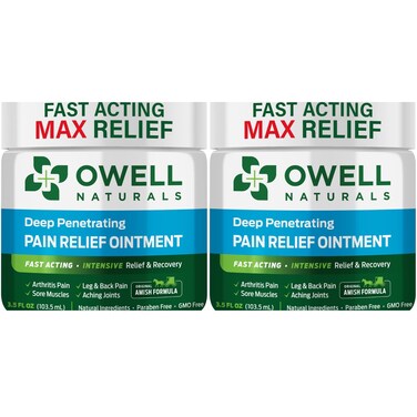 OWELL NATURALS Pain Relief Ointment - 3.5 oz 2 Pack - Maximum Strength All Natural Discomfort Reliever for Joint, Muscle, Knee, Back, Neuropathy - 5 Powerful Ingredients