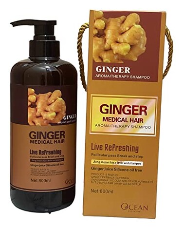 GINGER MEDICAL HAIR SHAMPOO, Promotes Hair Strength &amp; Thickness with increased volume &amp; reducing breakage (800 ML) WITH HERBAL INGREDIENTS (Shampoo), 27.0 Fl Oz, 1