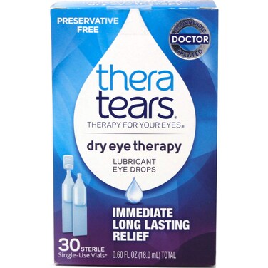 TheraTears Eye Drops for Dry Eyes, Dry Eye Therapy Lubricant Eyedrops, Preservative Free, 30 Count Single-Use Vials